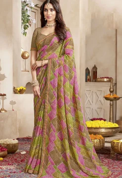 Digital Printed Georgette Saree in Multicolor