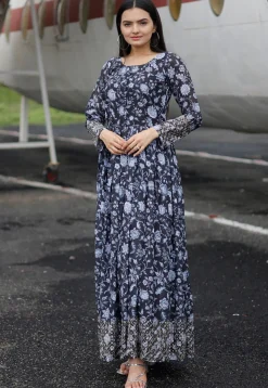 Digital Printed Georgette Gown in Black