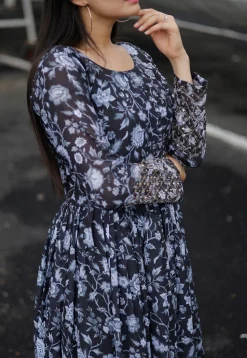 Digital Printed Georgette Gown in Black