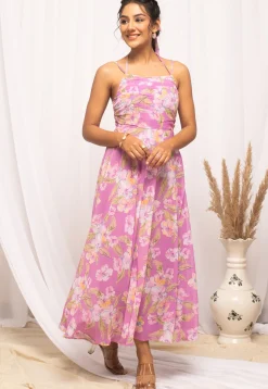 Digital Printed Georgette Maxi Dress in Pink