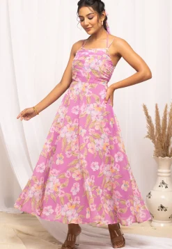 Digital Printed Georgette Maxi Dress in Pink