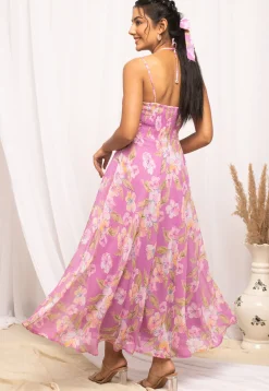 Digital Printed Georgette Maxi Dress in Pink