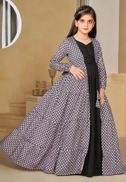 Digital Printed Georgette Gown with Jacket in Black