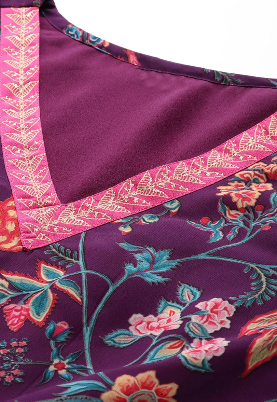 Digital Printed Georgette A Line Kurta Set in Purple