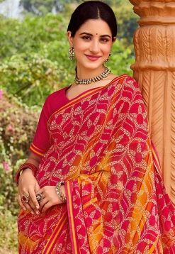 Digital Printed Georgette Saree in Fuchsia