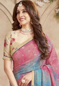 Digital Printed Georgette Saree in Multicolor