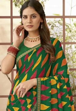 Digital Printed Georgette Saree in Green
