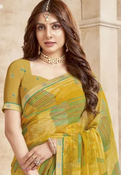 Digital Printed Georgette Saree in Mustard