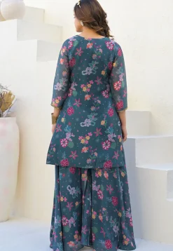Digital Printed Georgette Pakistani Suit in Teal Blue