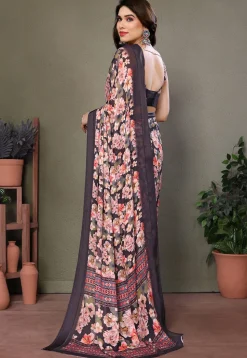 Digital Printed Georgette Saree in Black
