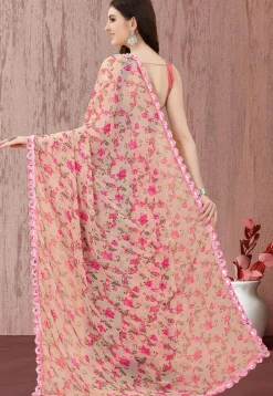 Digital Printed Georgette Saree in Beige
