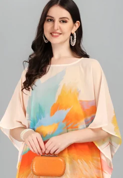 Digital Printed Georgette Kaftan in Cream