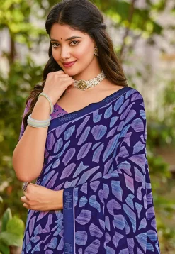 Digital Printed Georgette Saree in Purple