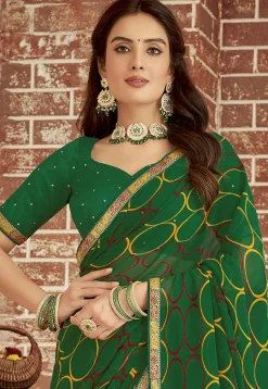 Digital Printed Georgette Saree in Green