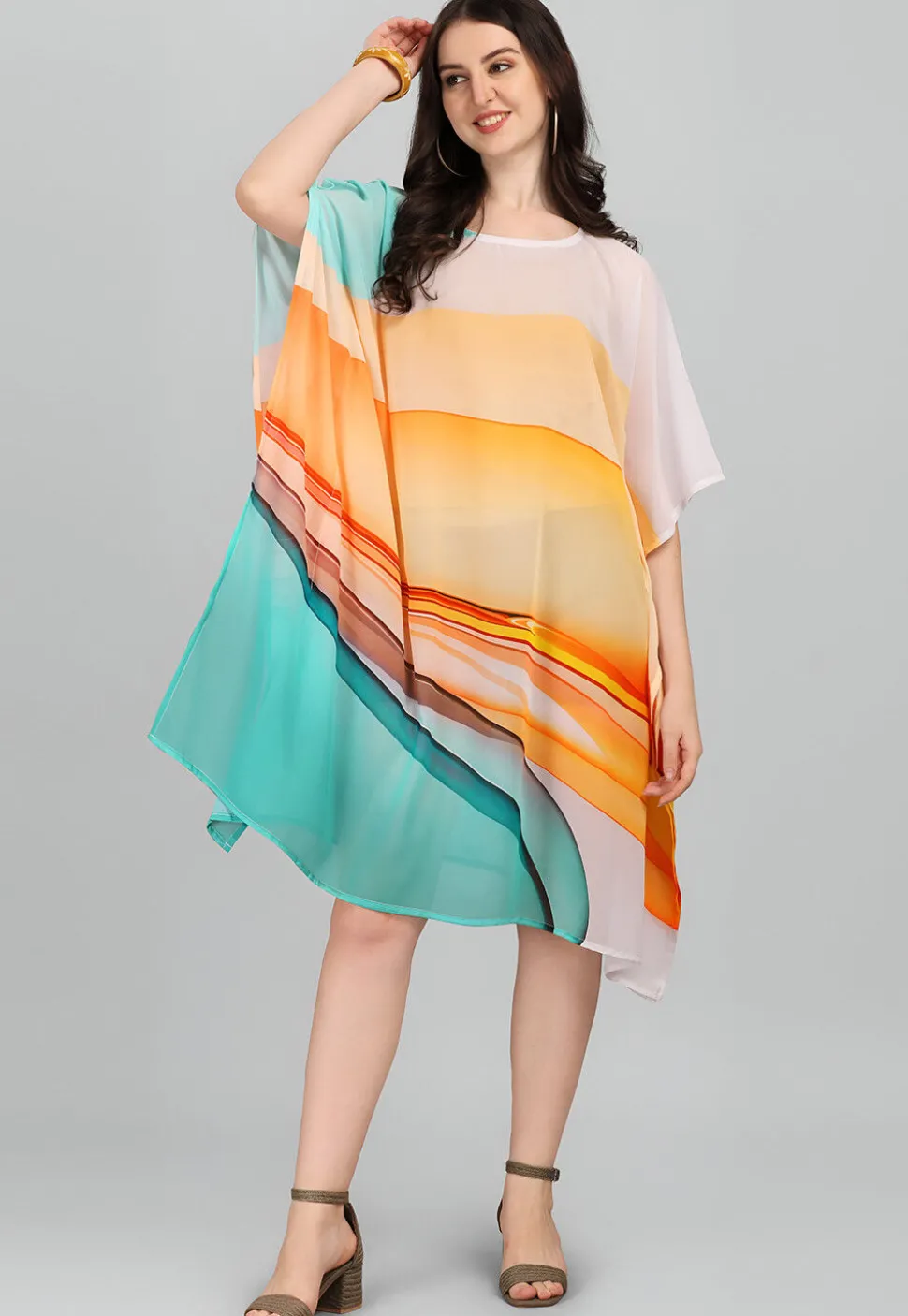 Digital Printed Georgette Kaftan in Multicolor