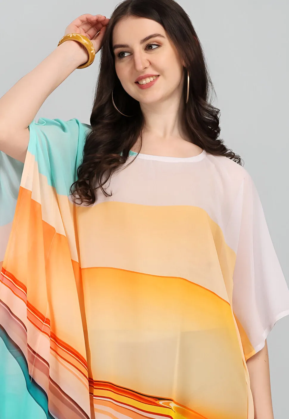 Digital Printed Georgette Kaftan in Multicolor