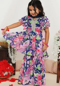 Digital Printed Georgette Pakistani Suit in Blue and Multicolor