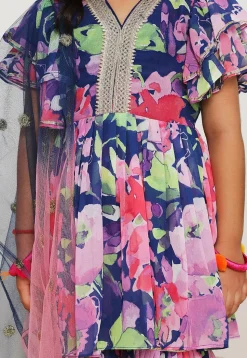 Digital Printed Georgette Pakistani Suit in Blue and Multicolor