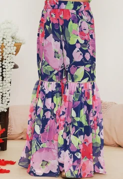 Digital Printed Georgette Pakistani Suit in Blue and Multicolor