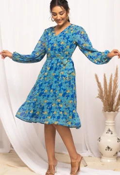 Digital Printed Georgette Short Dress in Blue