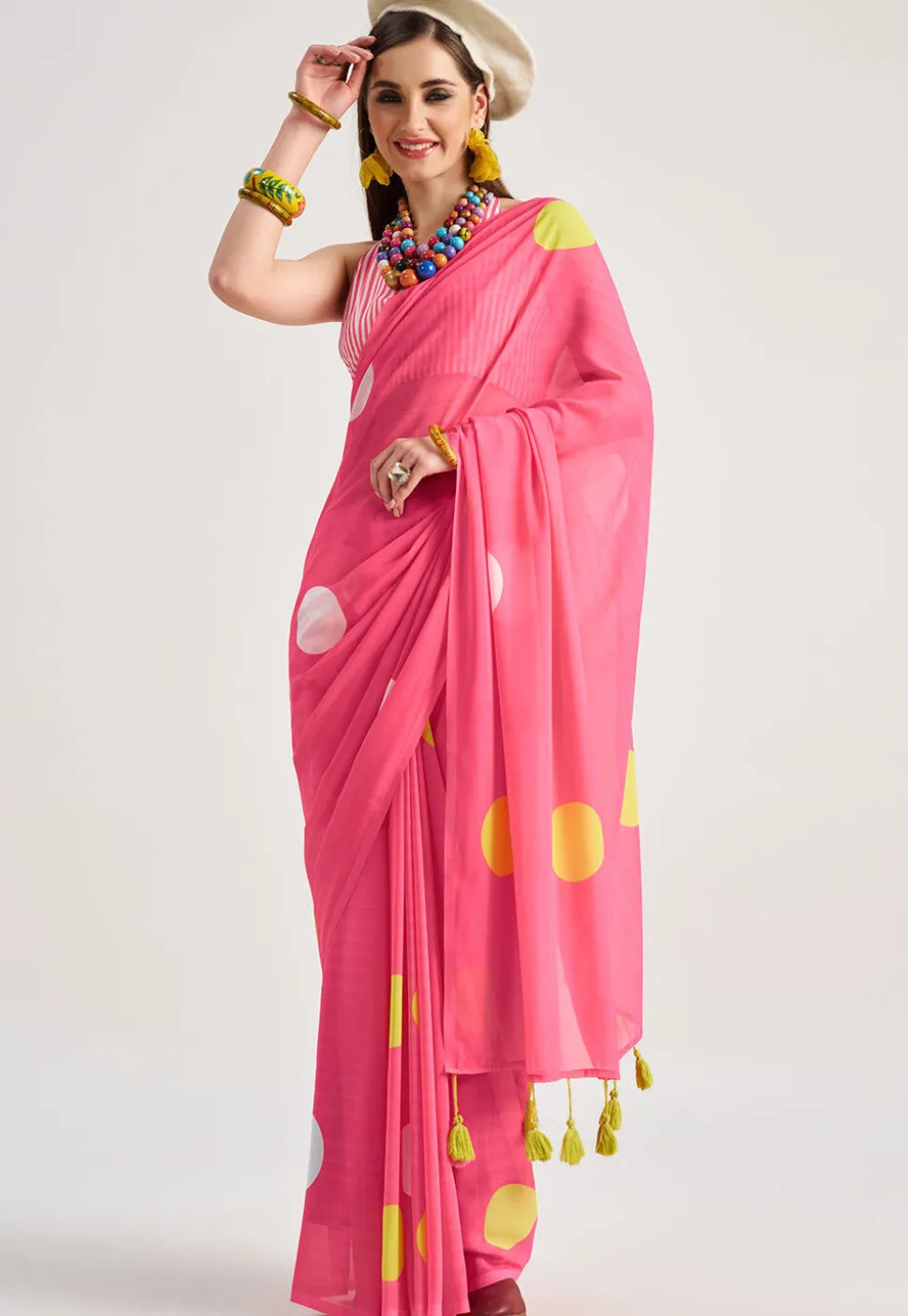 Digital Printed Georgette Saree in Pink