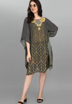 Digital Printed Georgette Kaftan in Grey