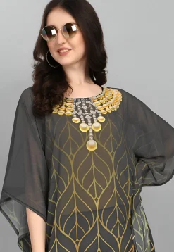 Digital Printed Georgette Kaftan in Grey