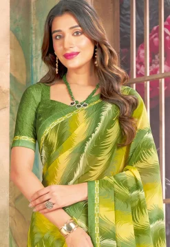 Digital Printed Georgette Saree in Light Green