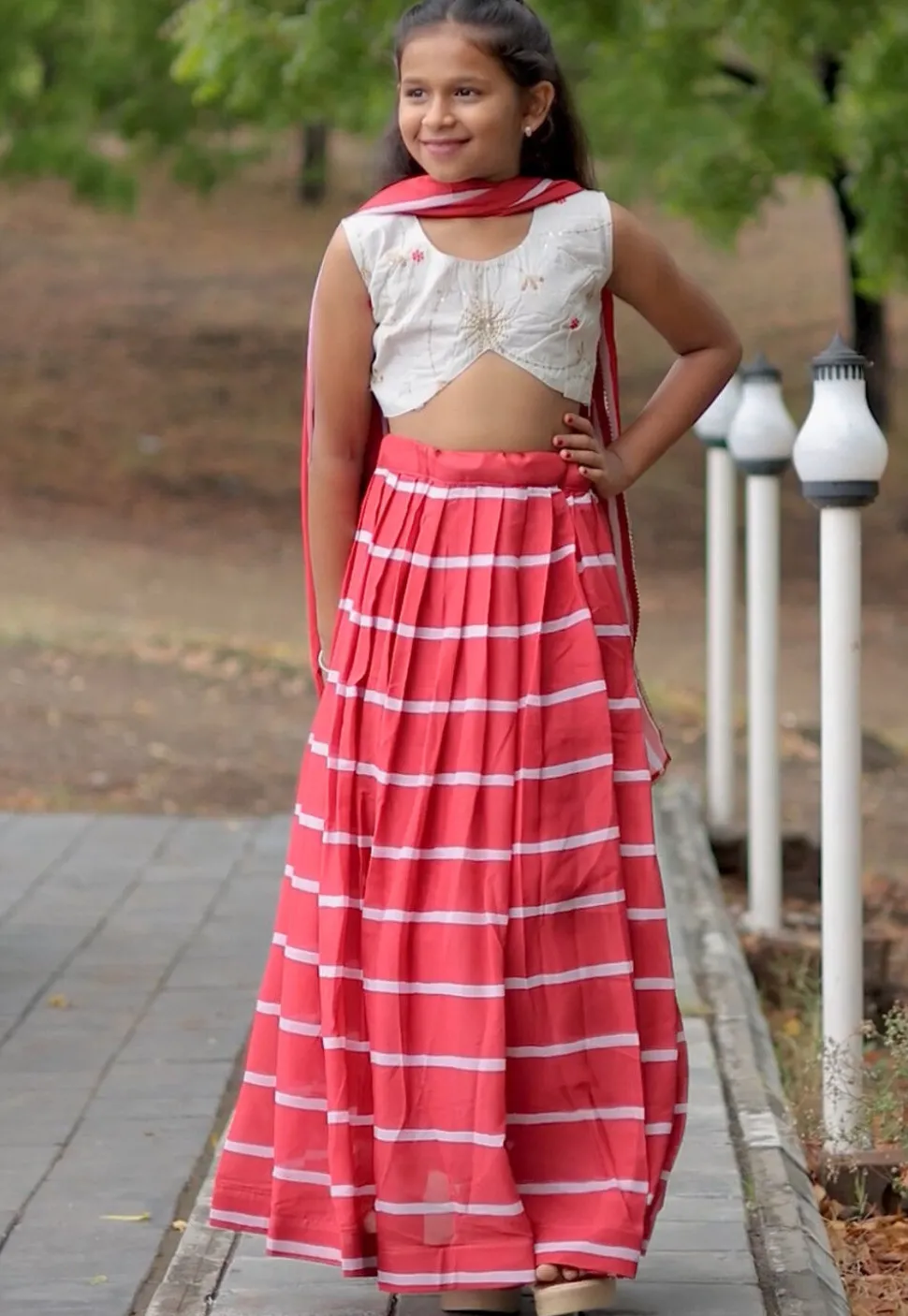 Digital Printed Georgette Lehenga in Red