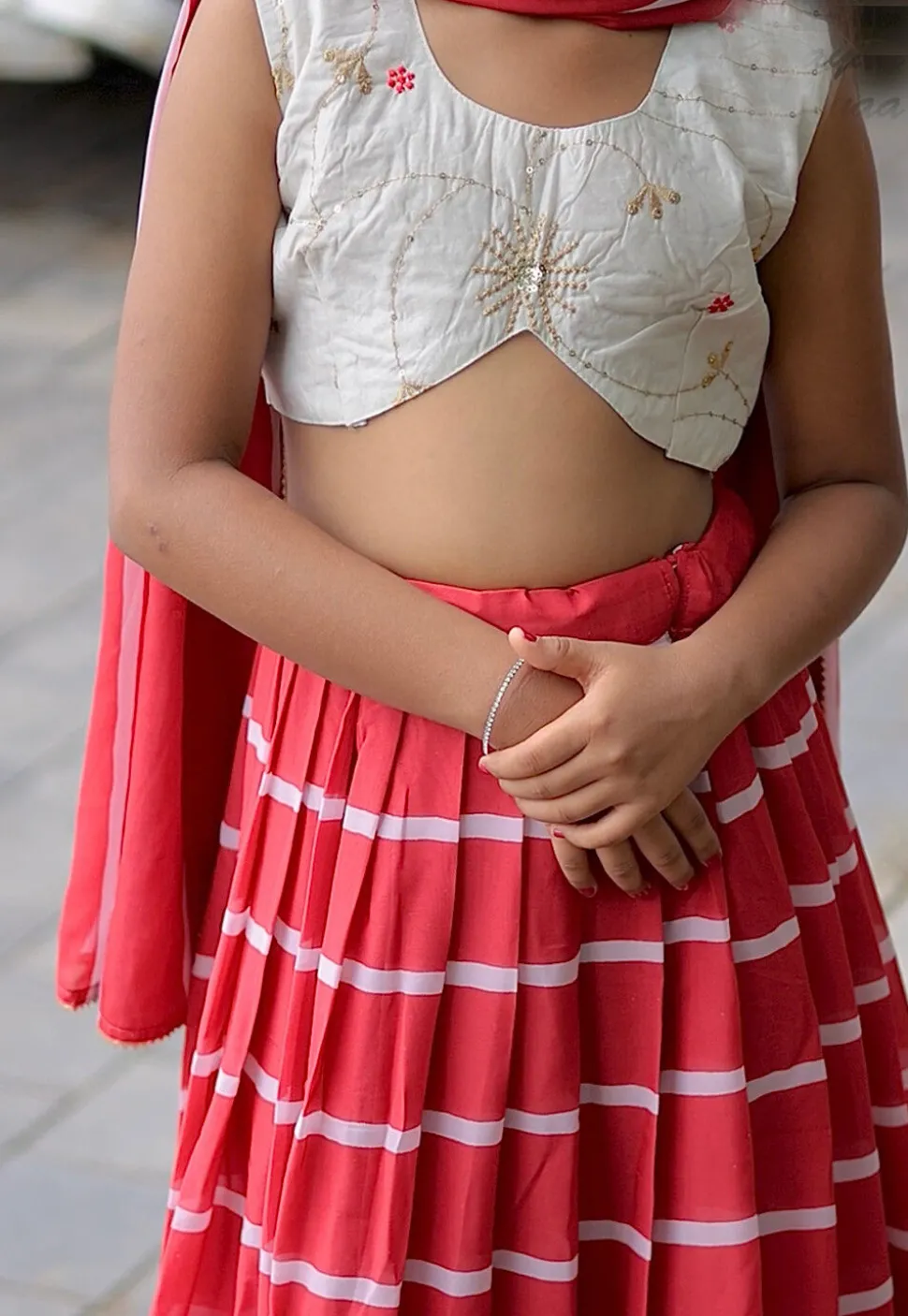 Digital Printed Georgette Lehenga in Red