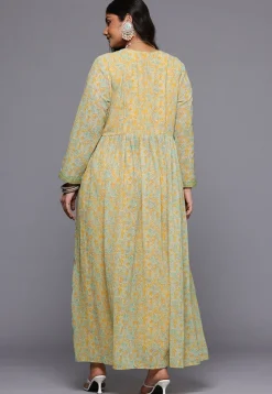 Digital Printed Georgette Front Slit Kurta Set in Yellow
