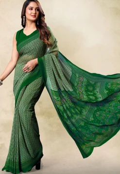 Digital Printed Georgette Saree in Dusty Green