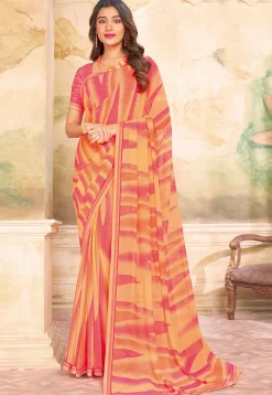 Digital Printed Georgette Saree in Orange