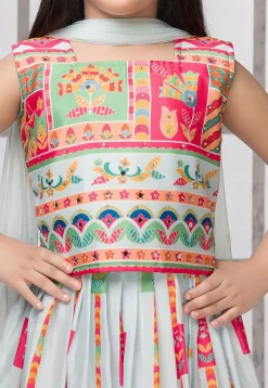 Digital Printed Georgette Lehenga in Pastel Green