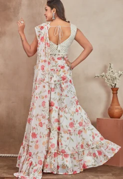 Digital Printed Georgette Lehenga in Off White