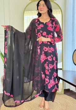 Digital Printed Georgette Pakistani Suit in Black