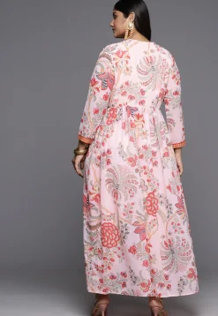 Digital Printed Georgette Front Slit Kurta Set in Peach