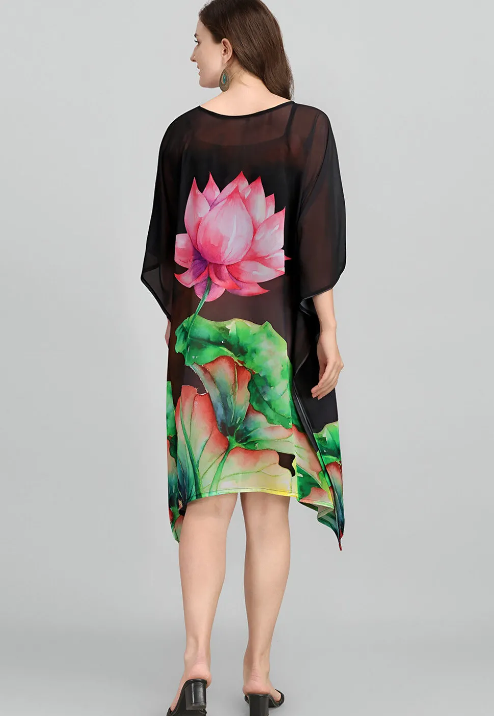 Digital Printed Georgette Kaftan in Black