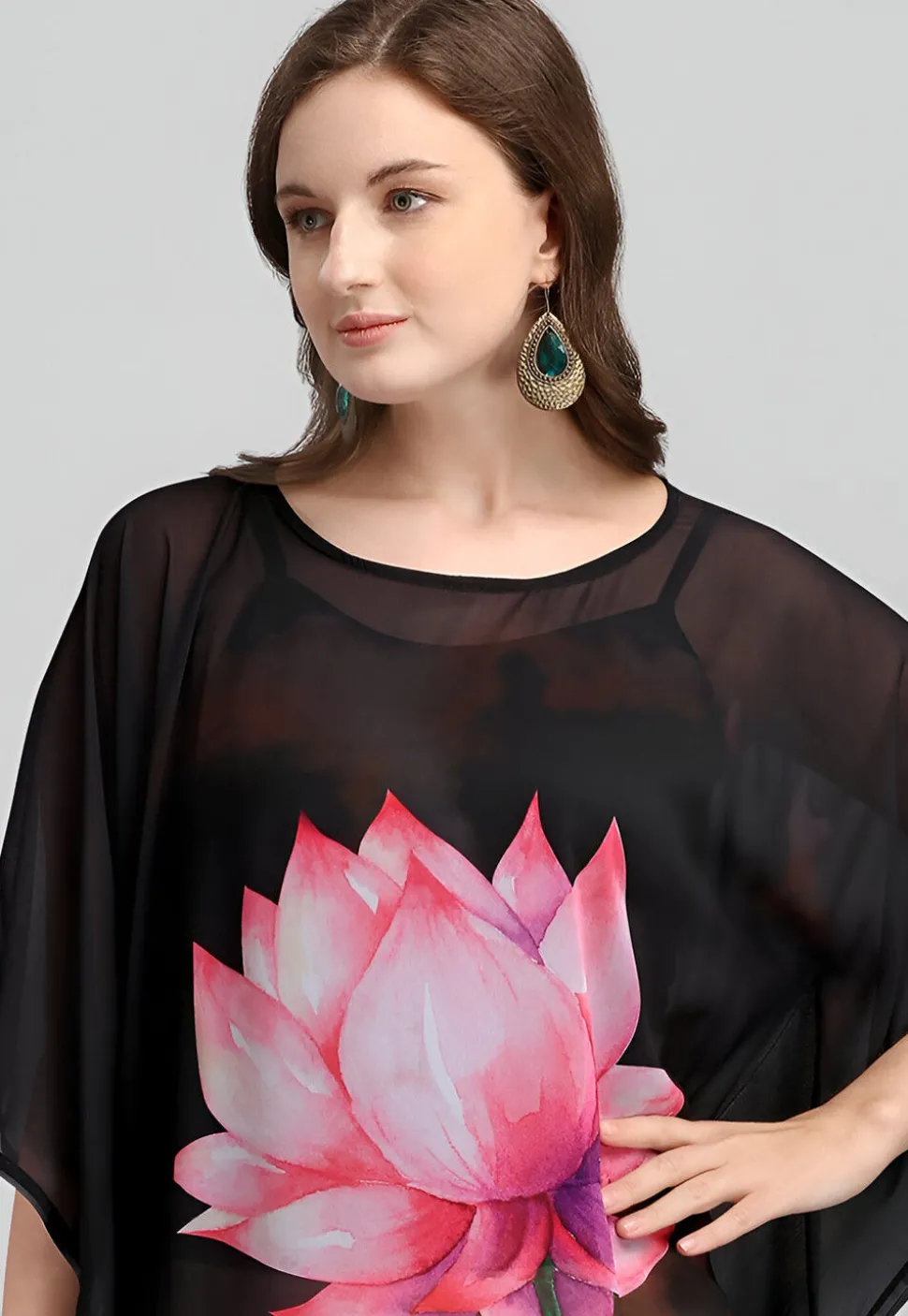 Digital Printed Georgette Kaftan in Black