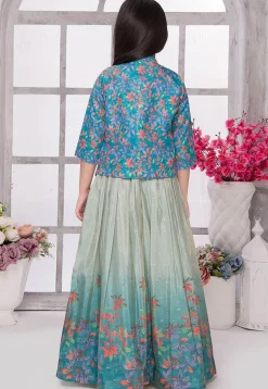 Digital Printed Georgette Gown in Sea Green