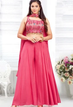 Digital Printed Georgette Crop Top Set in Pink