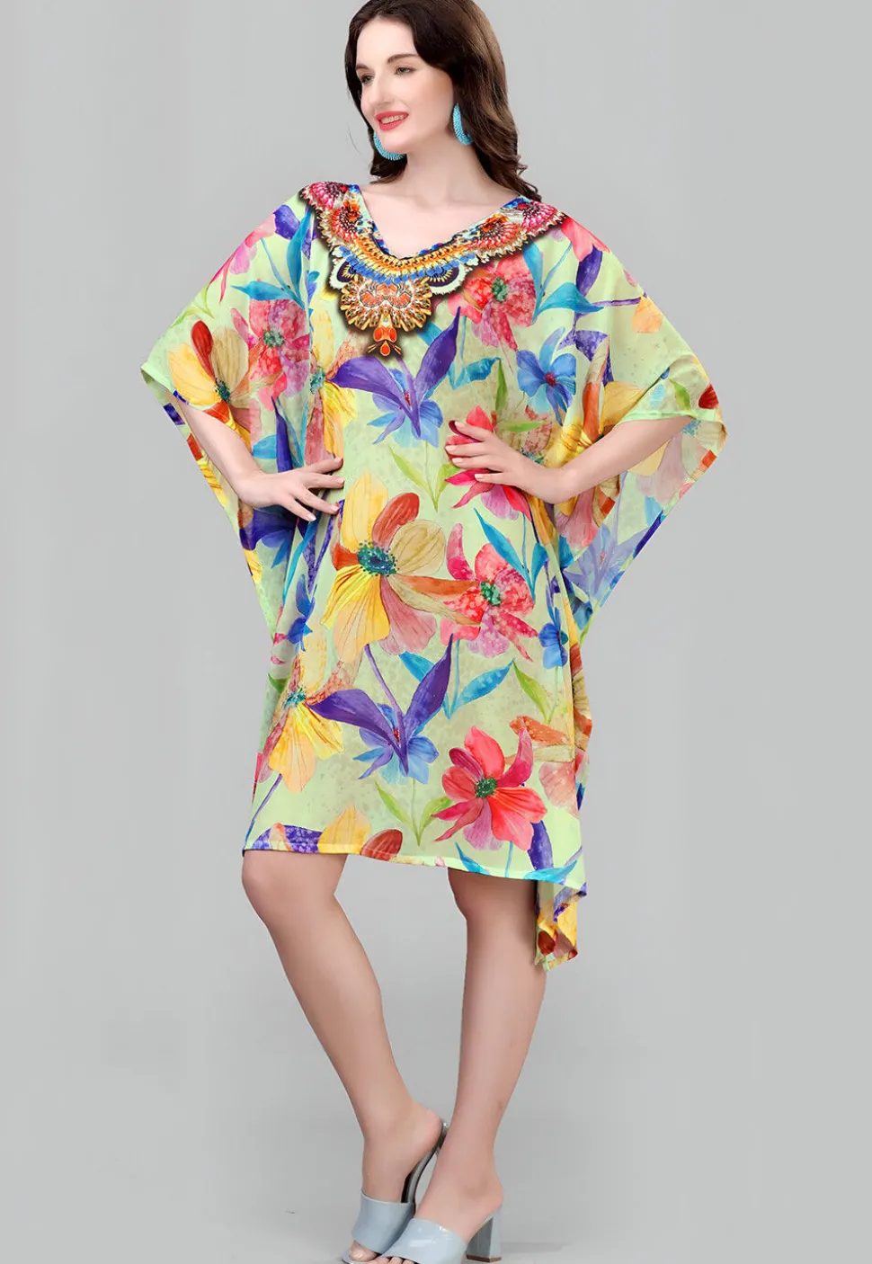 Digital Printed Georgette Kaftan in Light Green