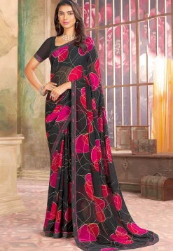 Digital Printed Georgette Saree in Black
