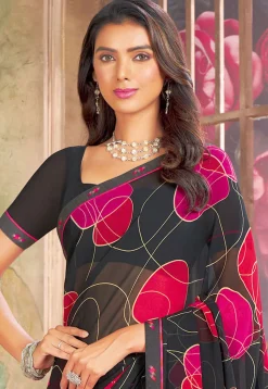 Digital Printed Georgette Saree in Black