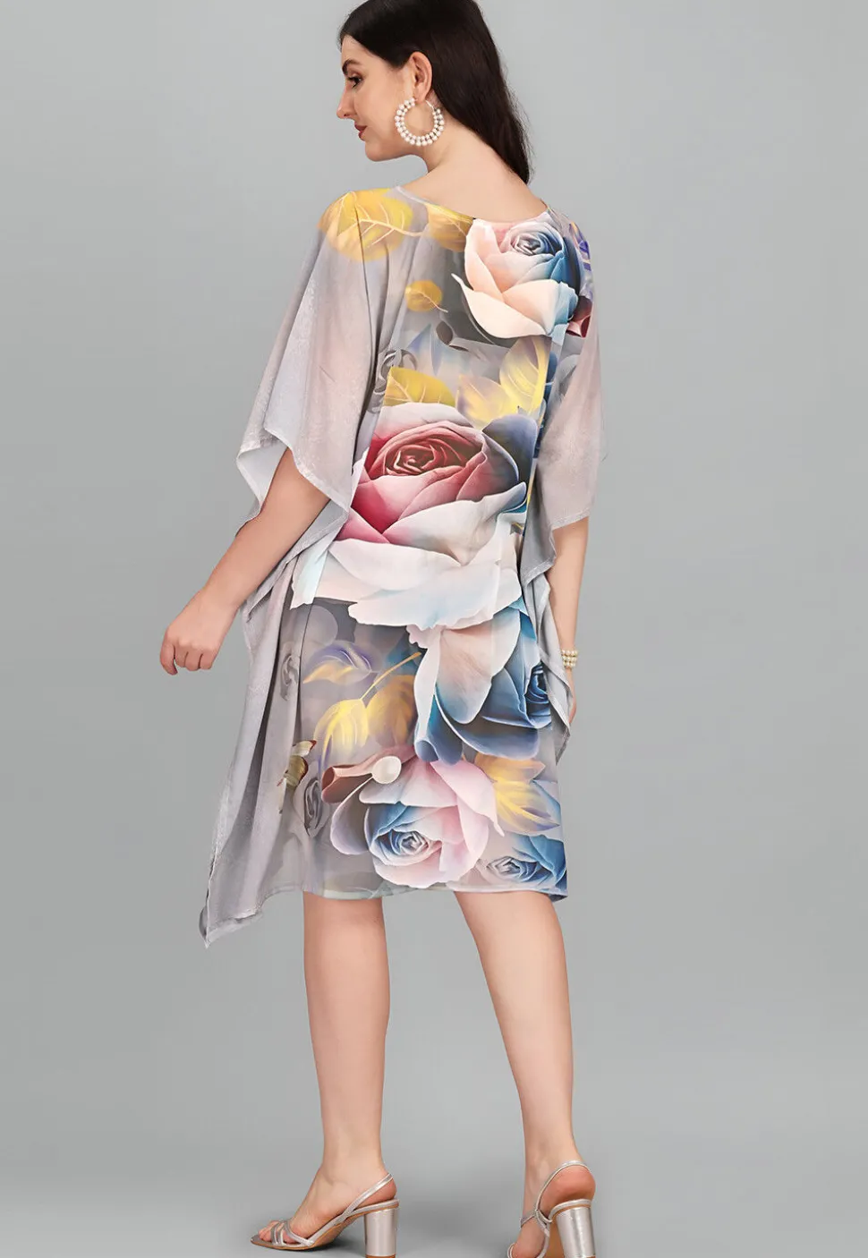 Digital Printed Georgette Kaftan in Grey
