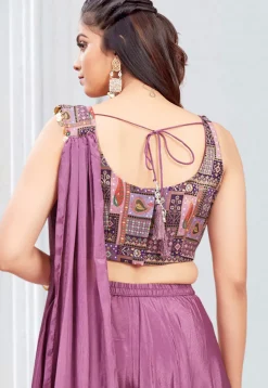 Digital Printed Georgette Crop Top Set in Purple