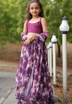 Digital Printed Georgette Lehenga in Purple