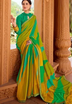 Digital Printed Georgette Saree in Green