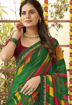 Digital Printed Georgette Saree in Green