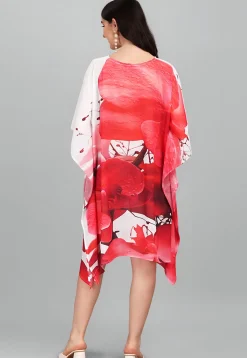 Digital Printed Georgette Kaftan in Off White and Red